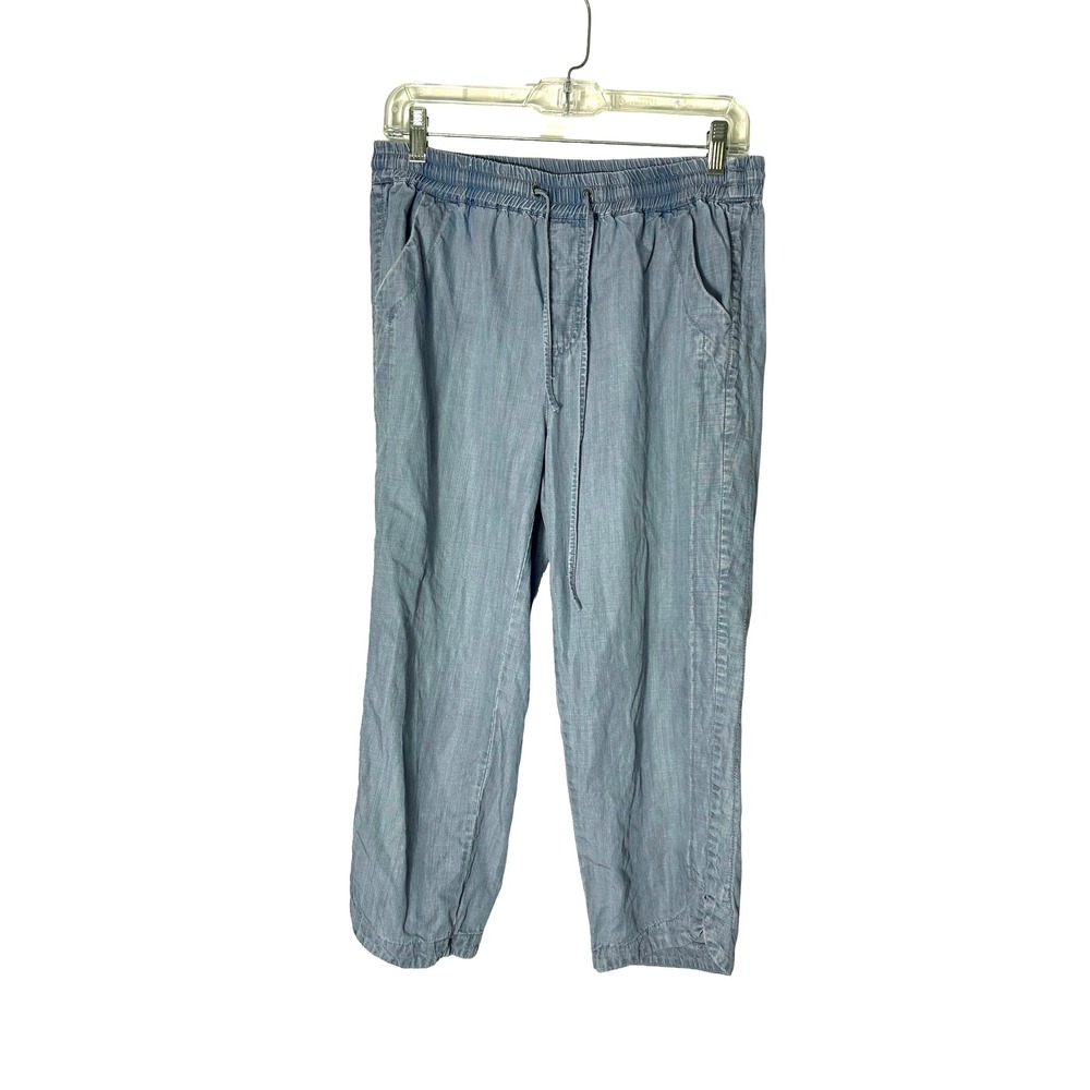 Slim-Sation Women Blue Lyocell Drawstring Elastic Waist Cropped Pants Size S
